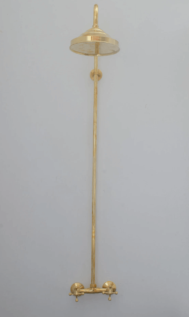 Unlacquered Brass Exposed Shower System, Solid Brass Outdoor Shower, Brass Showerhead / shower