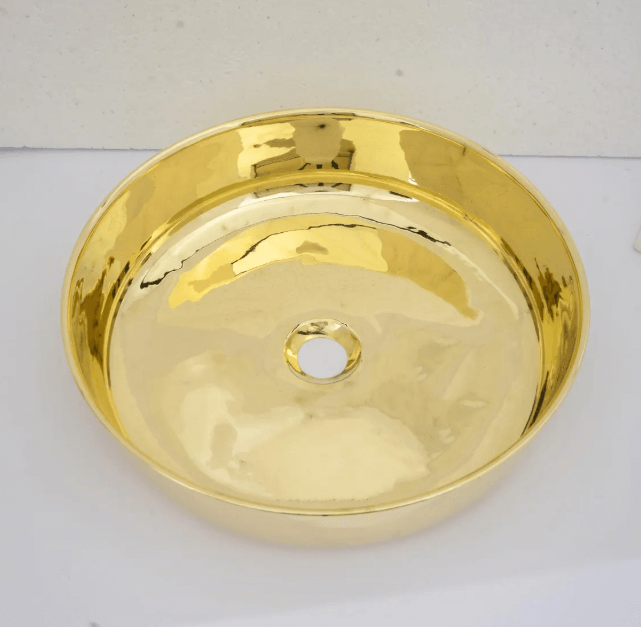 unlacquered brass countertop basin sink, bathroom round vessel sink / sink