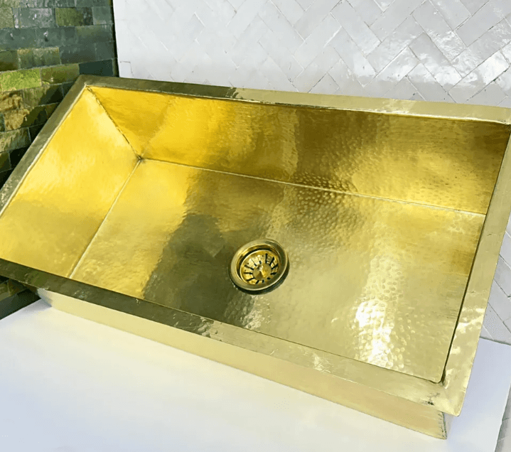 Solid Brass Undermount Sink – Rectangle Farmhouse Sink for Kitchen, Bar, Island, or Outdoor Use – Handmade Kitchen Sink / rectangular