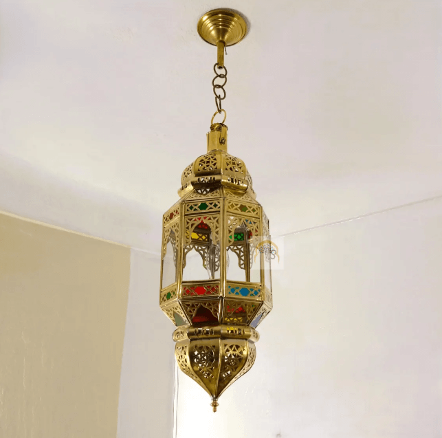 Brass & Glass Pendant light Morocco, Glass Pendant Light, Glass Morocco Lamp,Hanging Lamp,Glass Ceiling Light Fixture Fan / COLORED CHANDELIERS