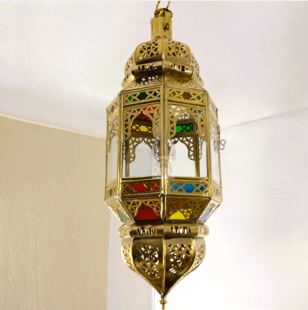 Brass & Glass Pendant light Morocco, Glass Pendant Light, Glass Morocco Lamp,Hanging Lamp,Glass Ceiling Light Fixture Fan / COLORED CHANDELIERS