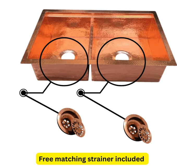 Handcrafted Hammered Copper Double Kitchen Sink – Farmhouse Style with Customizable Dimensions / double red