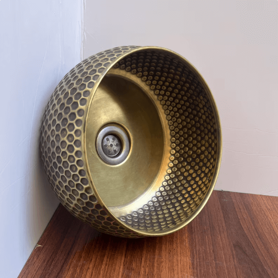 14"x6" inch Modern Custom Made Brushed Brass bathroom sink, Vessel Copper Sink, Copper Drain Included / sink cell
