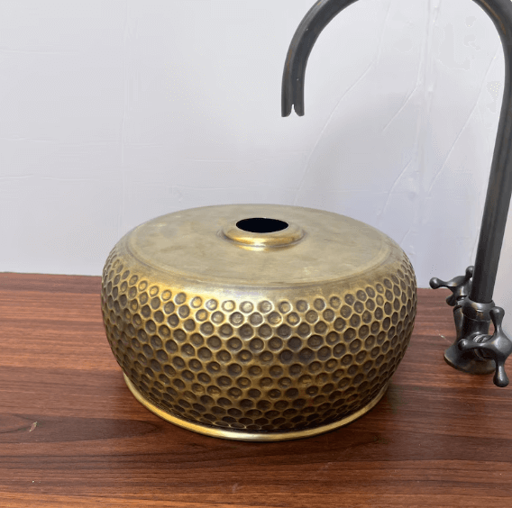 14"x6" inch Modern Custom Made Brushed Brass bathroom sink, Vessel Copper Sink, Copper Drain Included / sink cell