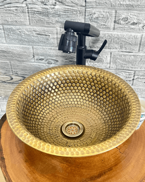 Engraved Vessel brass Bathroom Sink With Antique Design, Hand Hammered Vessel, / sink cell