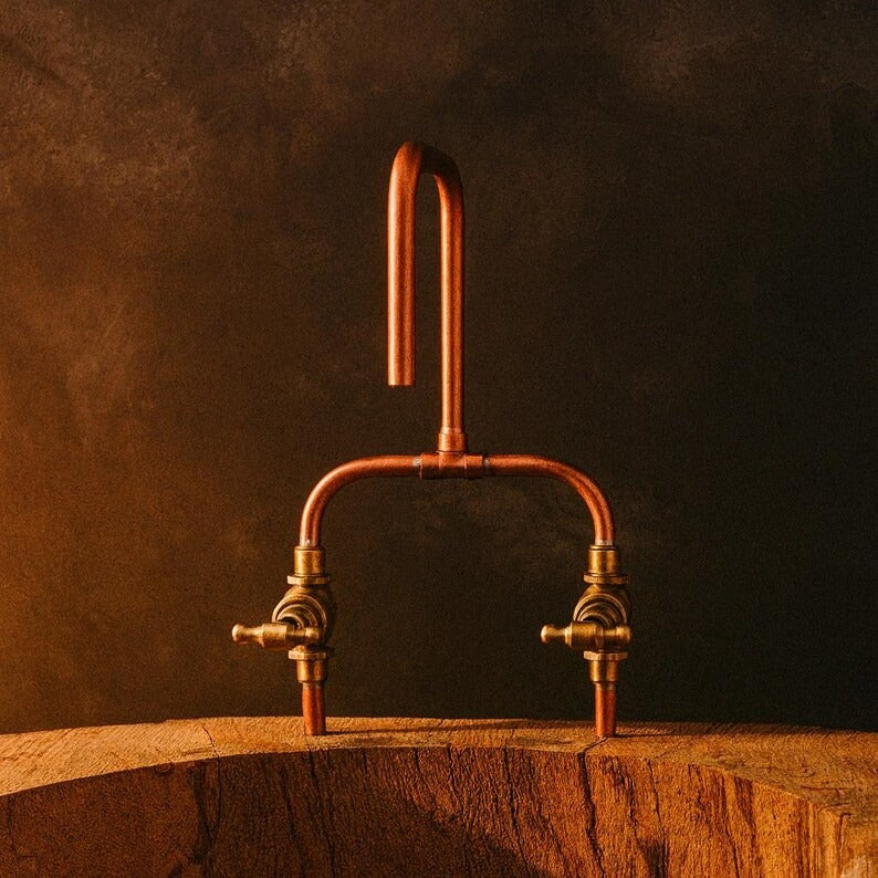 Handmade Copper & Brass Faucet – Handmade Wall Mount or Countertop Mixer Tap – Vintage Rustic Farmhouse Kitchen and Bathroom Sink