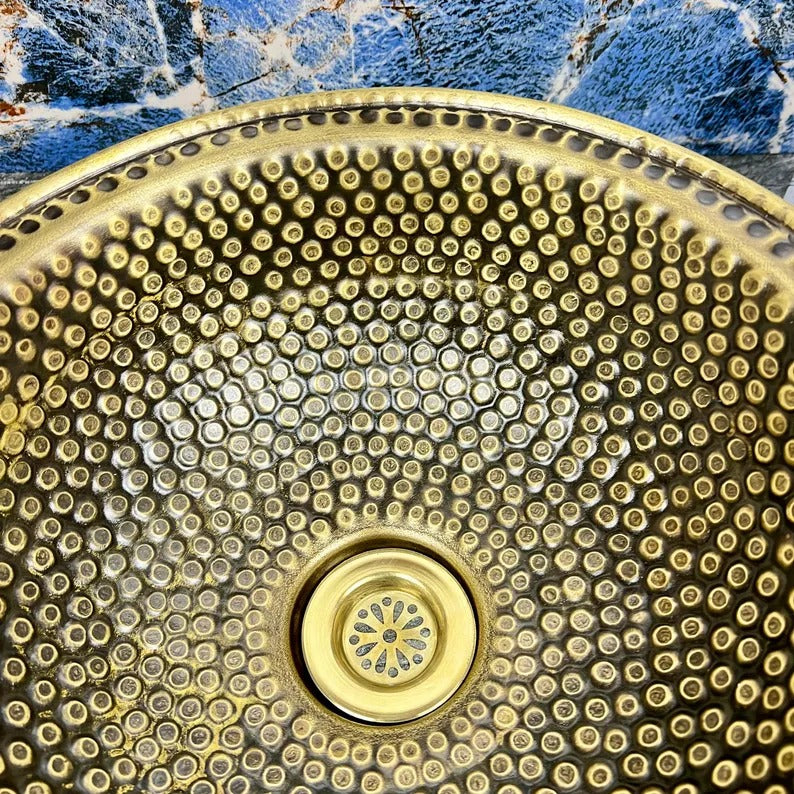 Custom Handmade Brass Bathroom Sink – 16 Gauge Round Vessel or Drop-In Basin – Hand Hammered Brushed Brass Vanity Bowl