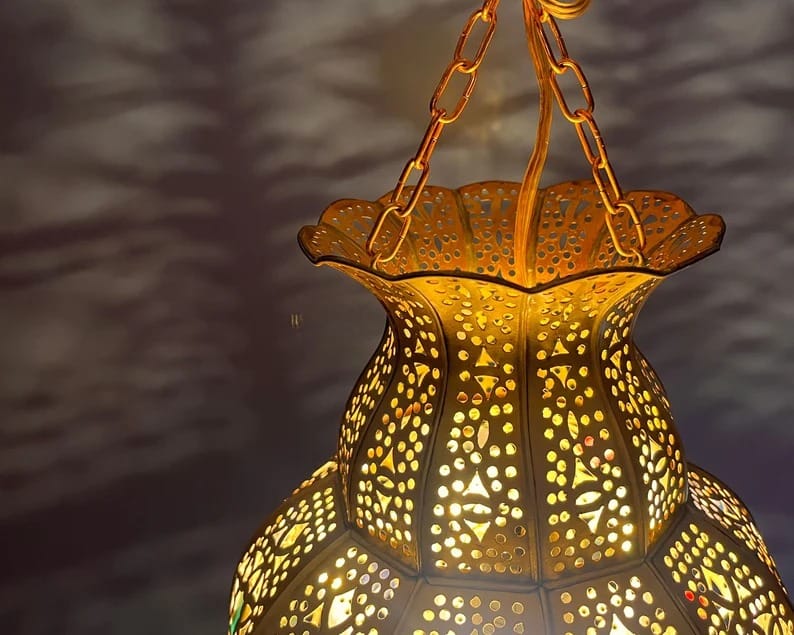 Colorful Handmade Pendant Light - Moroccan Copper Brass and Glass lampshade - hanging pendant Moroccan Lamp, small chandelier