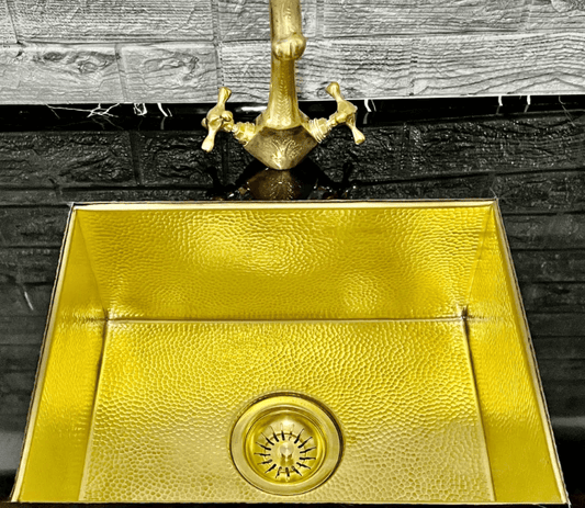 Custom Handcrafted Brass Moroccan Sink 16x16 Hammered Basin with Drain Strainer Included / square