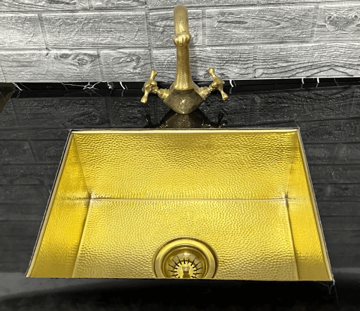 Custom Handcrafted Brass Moroccan Sink 16x16 Hammered Basin with Drain Strainer Included / square