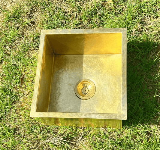 Rustic Hammered Brass Undermount Sink – Versatile for Kitchen, Bar, and Outdoor Spaces / square
