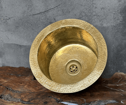 hammered unlacquered brass round bar sink including drain ,handcrafted brass round sink / sink