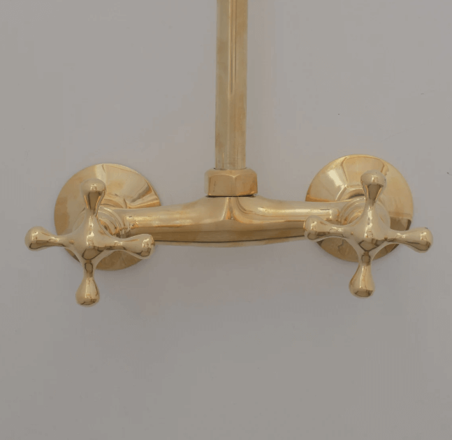 Unlacquered Brass Exposed Shower System, Solid Brass Outdoor Shower, Brass Showerhead / shower