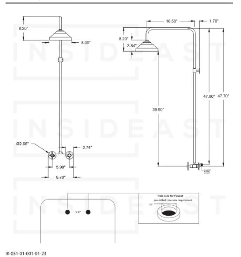 Unlacquered Brass Exposed Shower System, Solid Brass Outdoor Shower, Brass Showerhead / shower