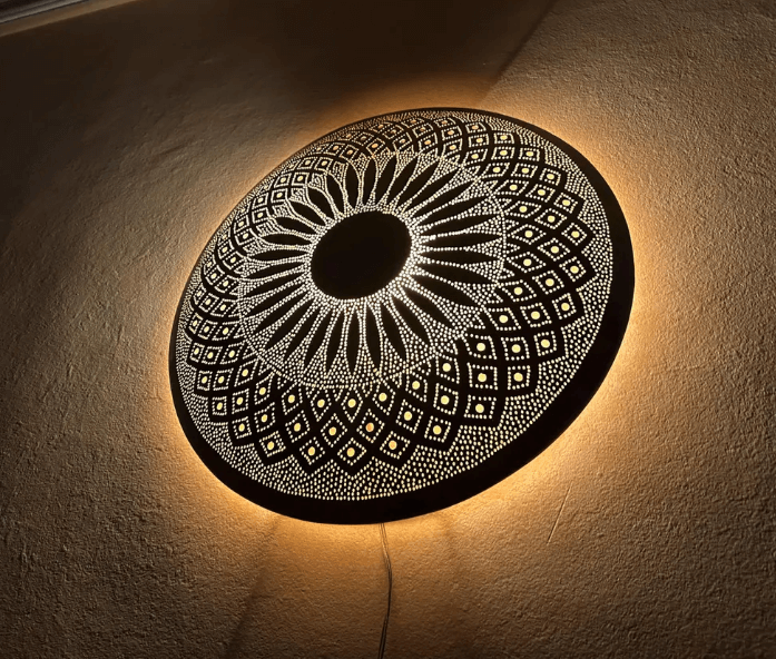Wall Moroccan Sconce – Handmade Round Brass Light – Golden Wall Lamp – Large Circle Wall Lamp / Wall Lamps