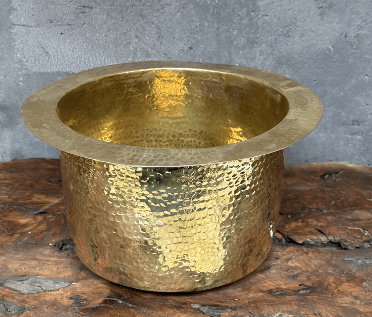 hammered unlacquered brass round bar sink including drain ,handcrafted brass round sink / sink