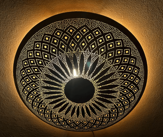 Wall Moroccan Sconce – Handmade Round Brass Light – Golden Wall Lamp – Large Circle Wall Lamp / Wall Lamps