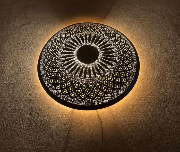 Wall Moroccan Sconce – Handmade Round Brass Light – Golden Wall Lamp – Large Circle Wall Lamp / Wall Lamps