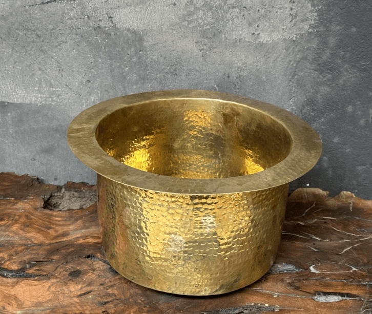hammered unlacquered brass round bar sink including drain ,handcrafted brass round sink / sink