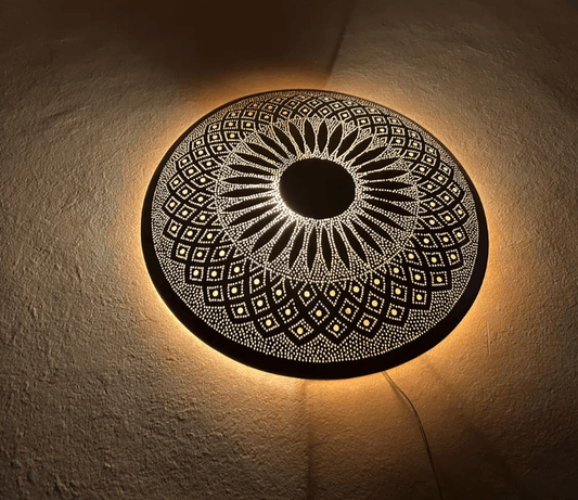 Wall Moroccan Sconce – Handmade Round Brass Light – Golden Wall Lamp – Large Circle Wall Lamp / Wall Lamps