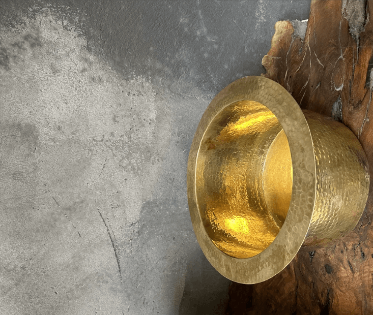 hammered unlacquered brass round bar sink including drain ,handcrafted brass round sink / sink