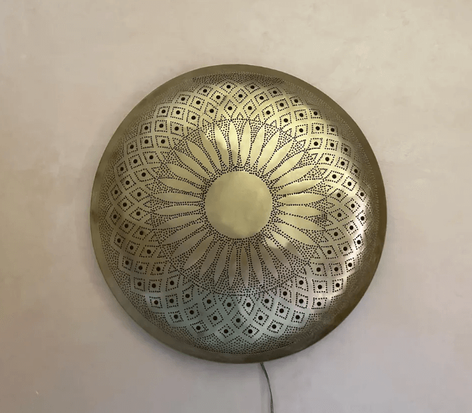 Wall Moroccan Sconce – Handmade Round Brass Light – Golden Wall Lamp – Large Circle Wall Lamp / Wall Lamps