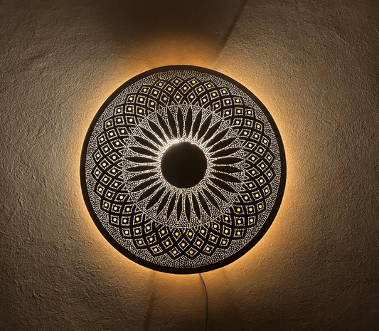 Wall Moroccan Sconce – Handmade Round Brass Light – Golden Wall Lamp – Large Circle Wall Lamp / Wall Lamps