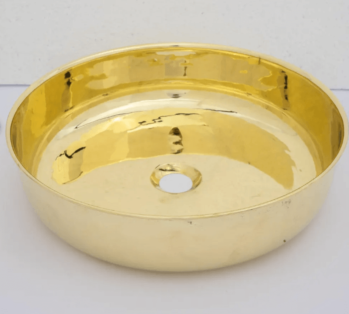 unlacquered brass countertop basin sink, bathroom round vessel sink / sink