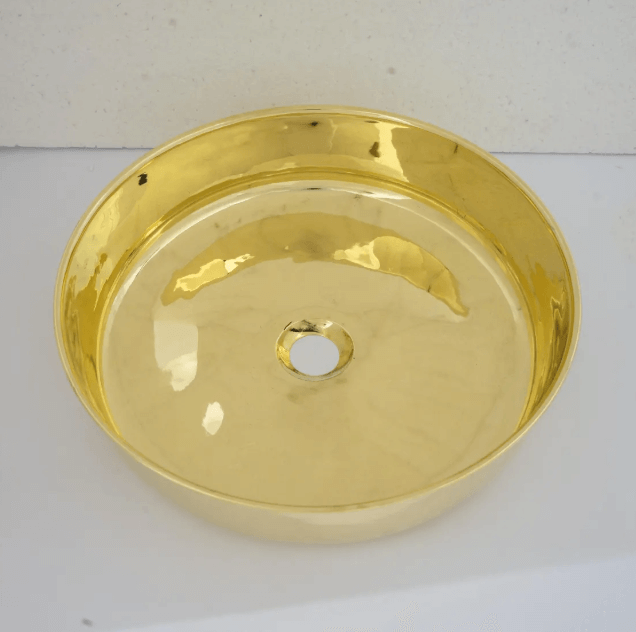 unlacquered brass countertop basin sink, bathroom round vessel sink / sink