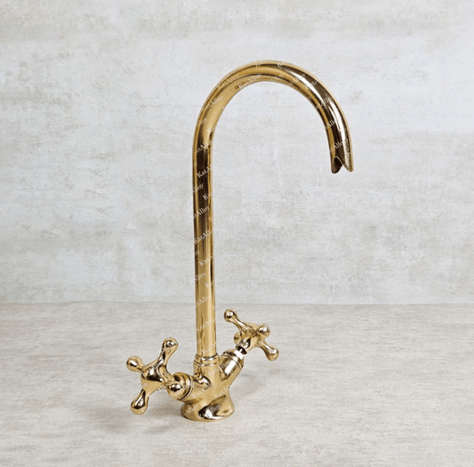 Unlacquered Solid Brass bathroom Faucet, Brass Bathroom Faucet, Unlacquered Brass Gooseneck Bathroom Faucet / BATHROOM FAUCETS