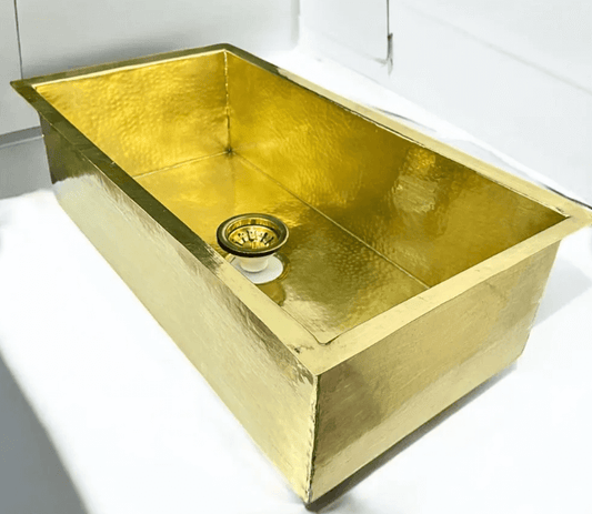 Solid Brass Undermount Sink – Rectangle Farmhouse Sink for Kitchen, Bar, Island, or Outdoor Use – Handmade Kitchen Sink / rectangular