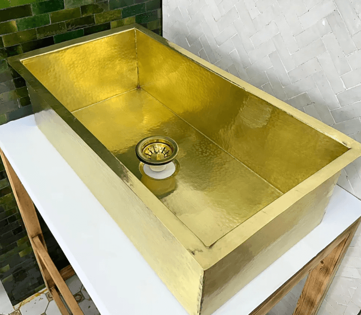 Solid Brass Undermount Sink – Rectangle Farmhouse Sink for Kitchen, Bar, Island, or Outdoor Use – Handmade Kitchen Sink / rectangular