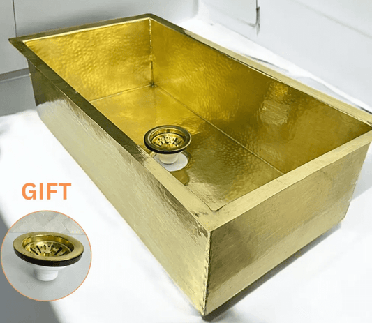 Solid Brass Undermount Sink – Rectangle Farmhouse Sink for Kitchen, Bar, Island, or Outdoor Use – Handmade Kitchen Sink / rectangular