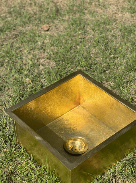 Rustic Hammered Brass Undermount Sink – Versatile for Kitchen, Bar, and Outdoor Spaces / square