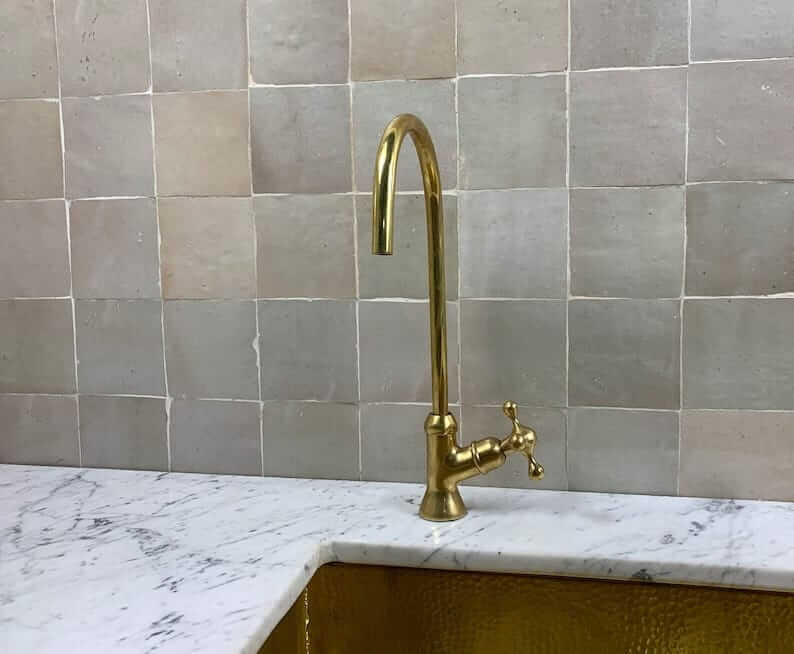 Unlacquered Brass Kitchen Faucet - Elegant & Durable / BATHROOM FAUCETS,Brass,Durable,Elegant Design,Kitchen Faucet,Unlacquered