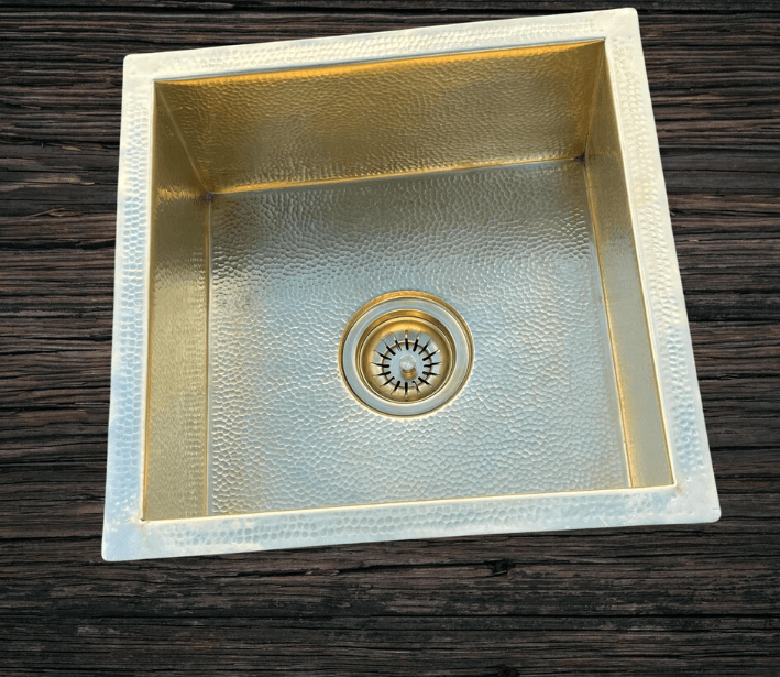 Solid Brass Undermount Sink with Polished Copper Hammered Design - Handmade Moroccan Style / square