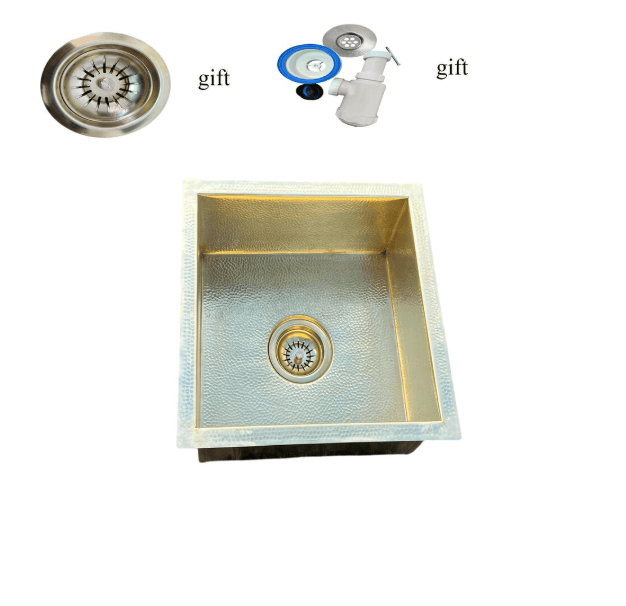 Solid Brass Undermount Sink with Polished Copper Hammered Design - Handmade Moroccan Style / square