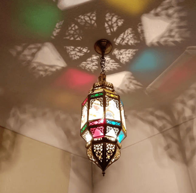 Brass & Glass Pendant light Morocco, Glass Pendant Light, Glass Morocco Lamp,Hanging Lamp,Glass Ceiling Light Fixture Fan / COLORED CHANDELIERS