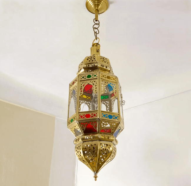Brass & Glass Pendant light Morocco, Glass Pendant Light, Glass Morocco Lamp,Hanging Lamp,Glass Ceiling Light Fixture Fan / COLORED CHANDELIERS