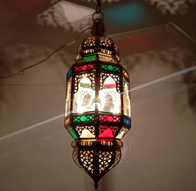 Brass & Glass Pendant light Morocco, Glass Pendant Light, Glass Morocco Lamp,Hanging Lamp,Glass Ceiling Light Fixture Fan / COLORED CHANDELIERS