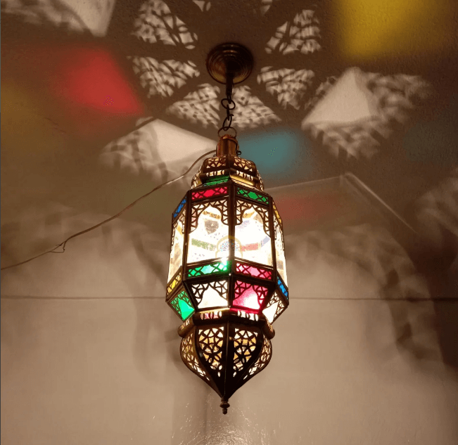 Brass & Glass Pendant light Morocco, Glass Pendant Light, Glass Morocco Lamp,Hanging Lamp,Glass Ceiling Light Fixture Fan / COLORED CHANDELIERS