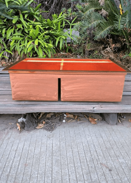 Handcrafted Hammered Copper Double Kitchen Sink – Farmhouse Style with Customizable Dimensions / double red