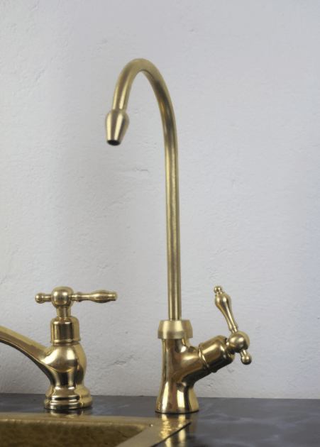 unlacquered brass kitchen bridge faucet vectorian style with sprayer & cold water faucet / FAUCET