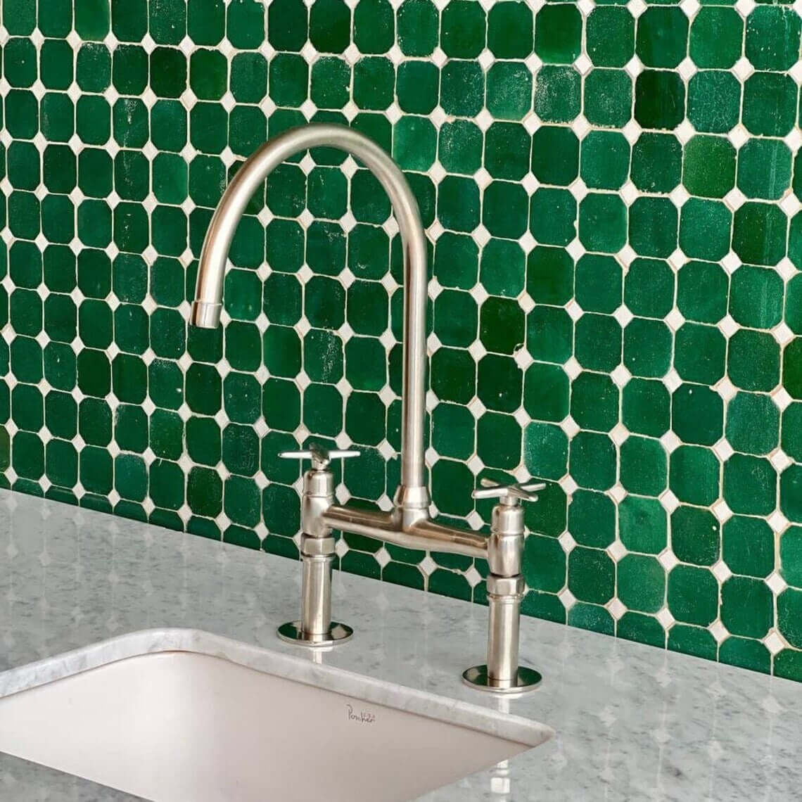 Nickel 8" Bridge Faucet, Vintage Kitchen Faucet, Bridge Faucet with Cross Handles and Straight Legs / FAUCET