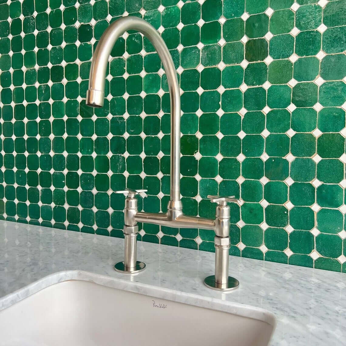 Nickel 8" Bridge Faucet, Vintage Kitchen Faucet, Bridge Faucet with Cross Handles and Straight Legs / FAUCET