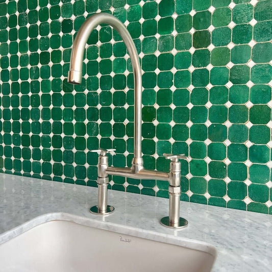 Nickel 8" Bridge Faucet, Vintage Kitchen Faucet, Bridge Faucet with Cross Handles and Straight Legs / FAUCET