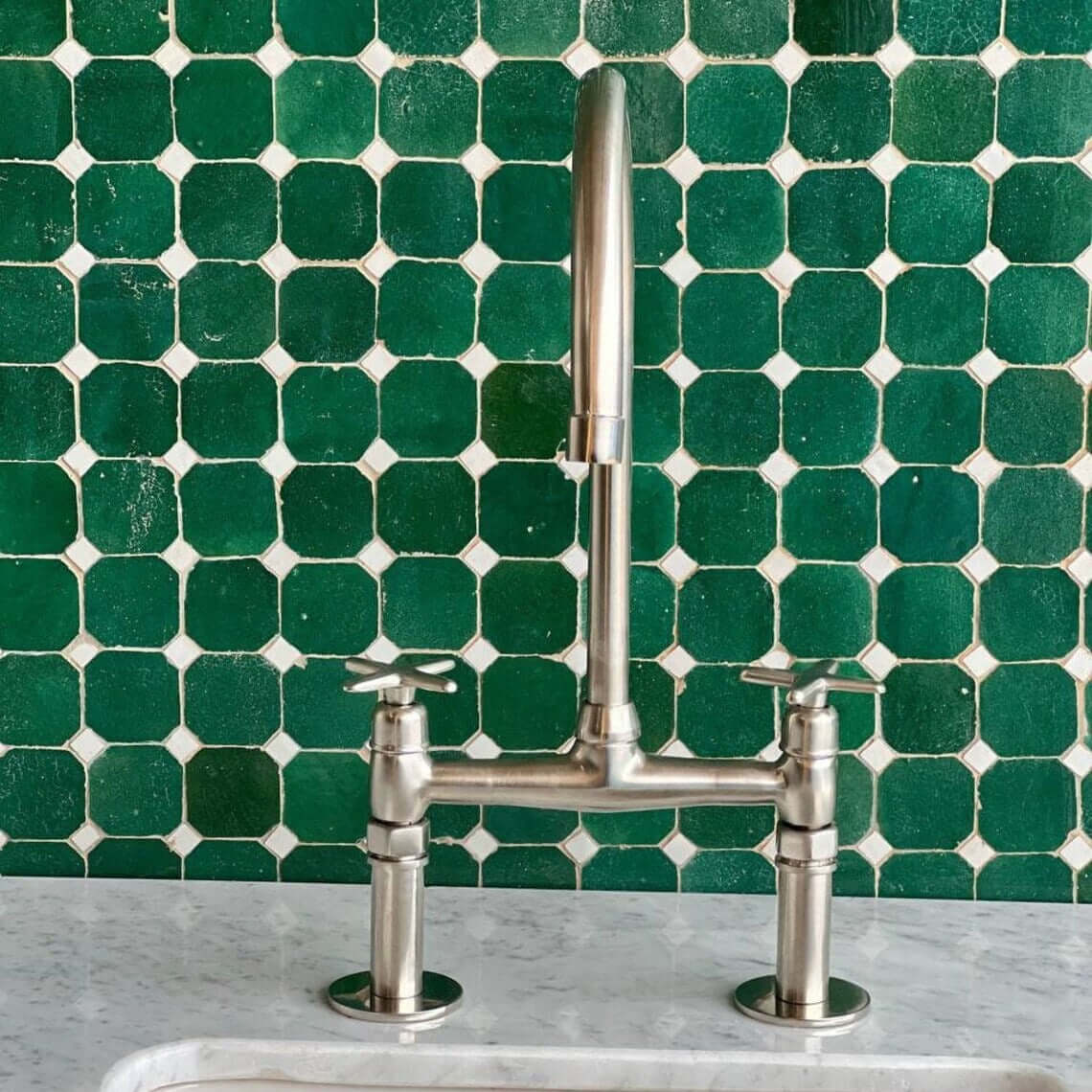 Nickel 8" Bridge Faucet, Vintage Kitchen Faucet, Bridge Faucet with Cross Handles and Straight Legs / FAUCET