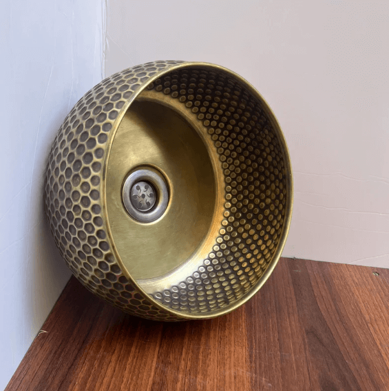 14"x6" inch Modern Custom Made Brushed Brass bathroom sink, Vessel Copper Sink, Copper Drain Included / sink cell
