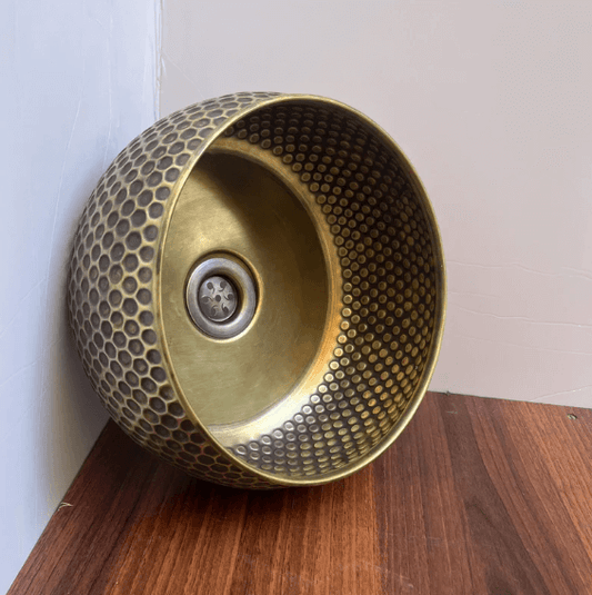 14"x6" inch Modern Custom Made Brushed Brass bathroom sink, Vessel Copper Sink, Copper Drain Included / sink cell