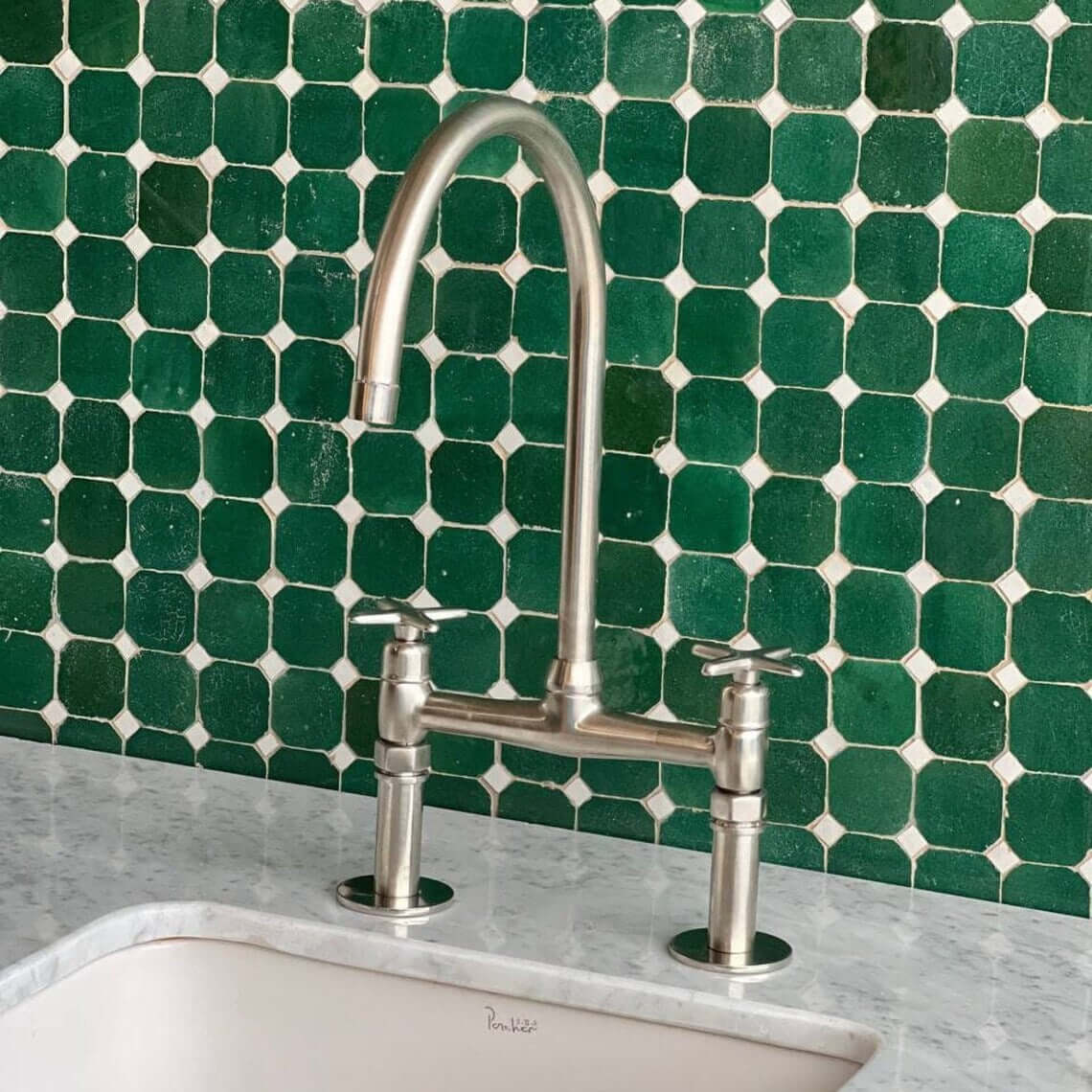 Nickel 8" Bridge Faucet, Vintage Kitchen Faucet, Bridge Faucet with Cross Handles and Straight Legs / FAUCET